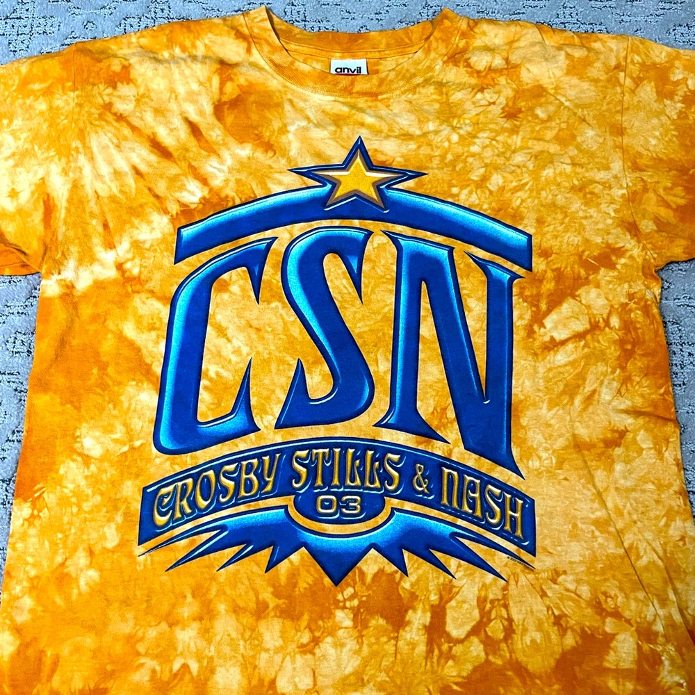 🎸 '03 Crosby Stills & Nash Band University Style Logo VINTAGE Tie Dye Tee Shirt